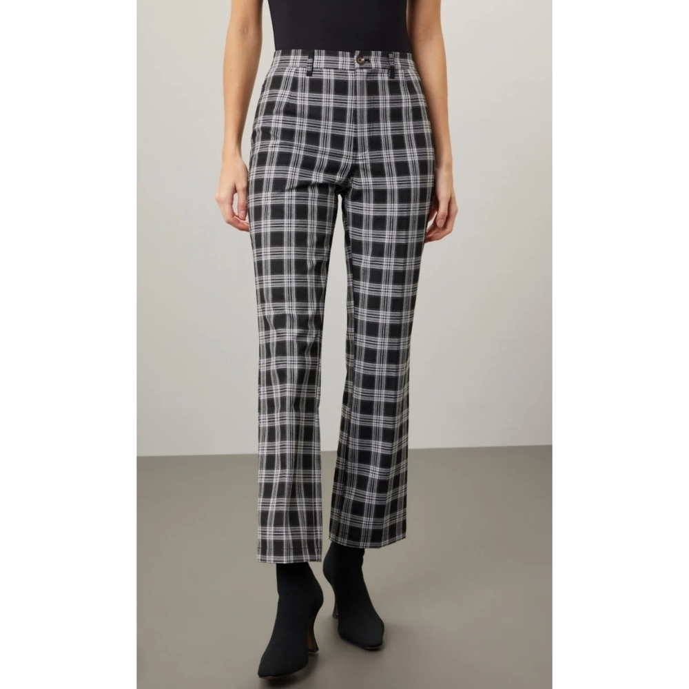 Reformation Plaid Franklin Pants Size 8 In Black and White Tartan NWT